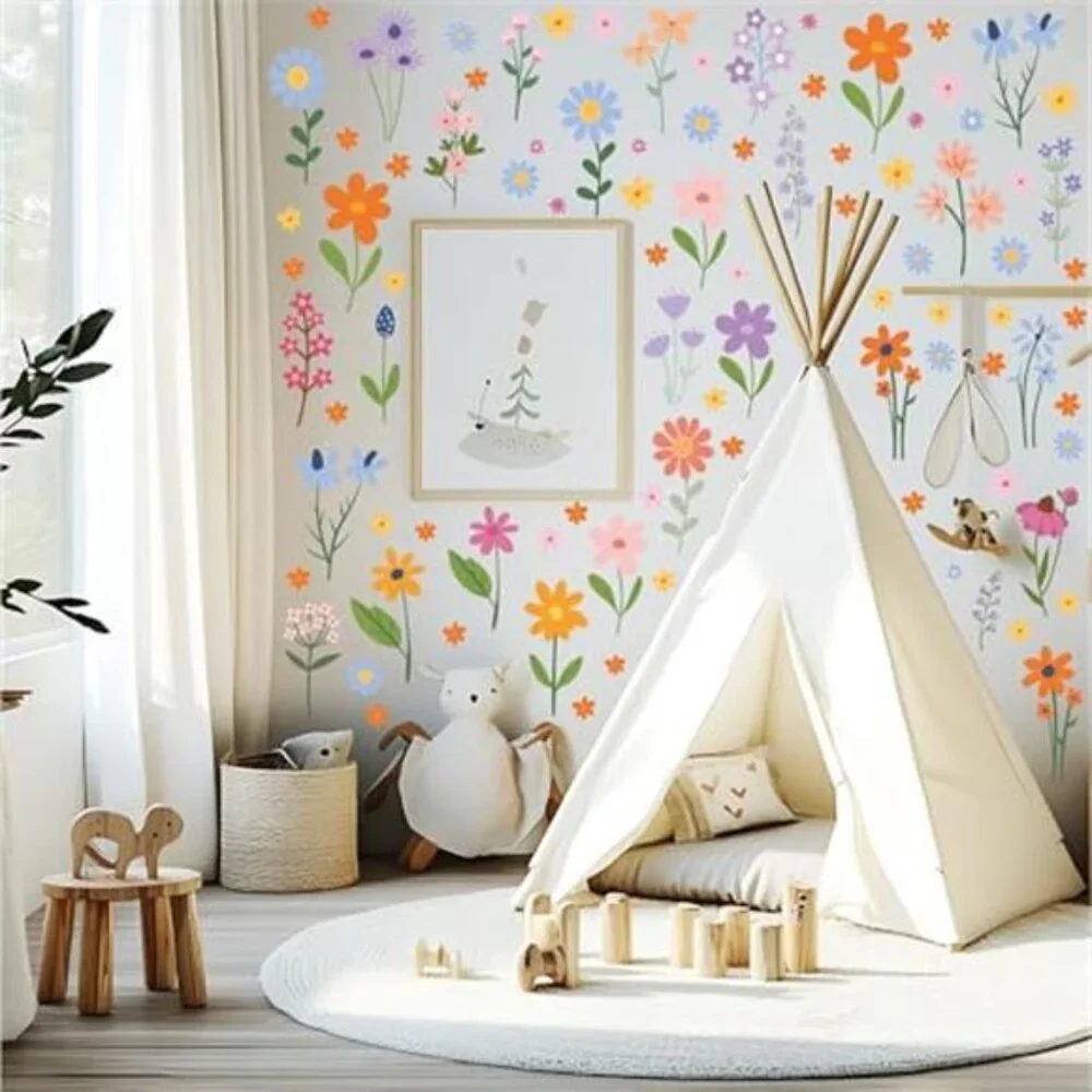 Flower Wall Decals 102 Pcs Spring Wildflower Stickers Peel Stick Girls Bedroom